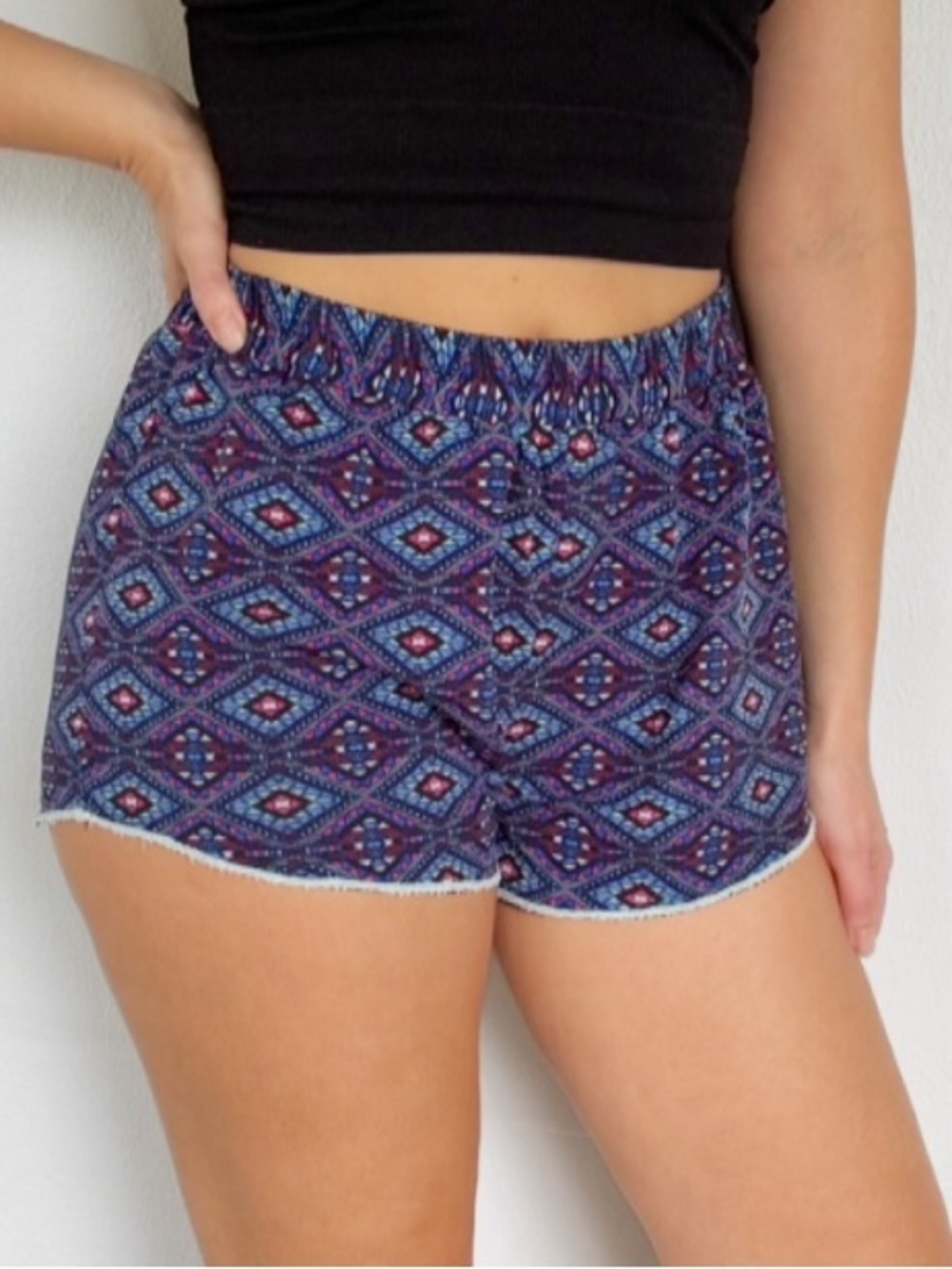 Charlotte Russe blue purple tribal print casual lounge beach shorts size medium